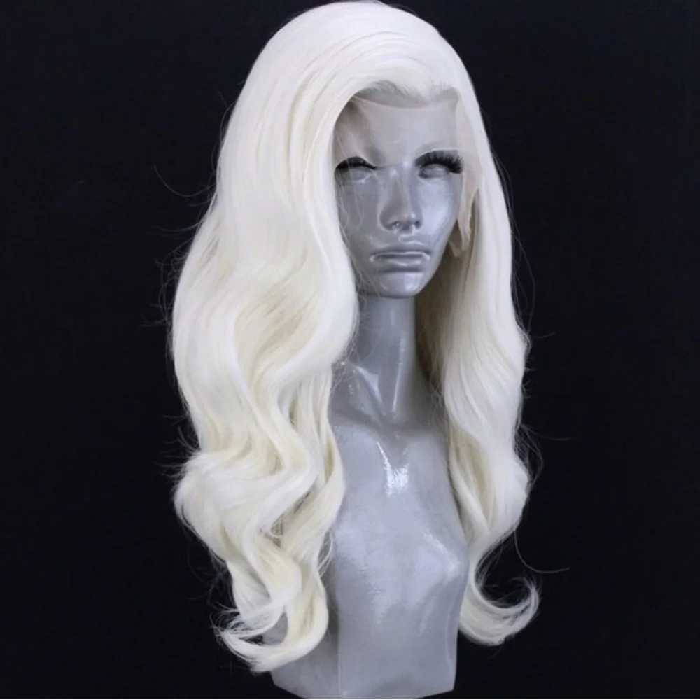 22” WHITE BLONDE BODY WAVY Lace  FRONT  Wig NEW